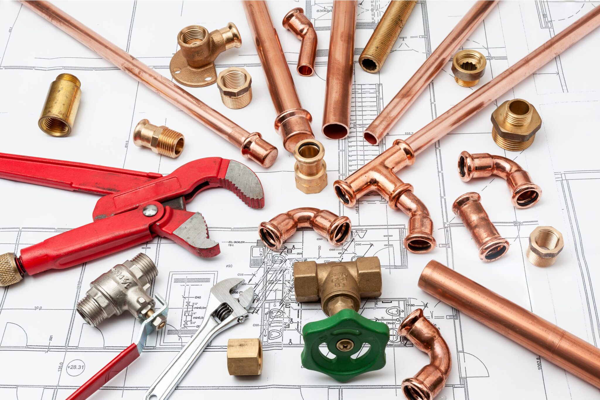 Copper pipes, fittings, valves, and plumbing tools in Broomfield