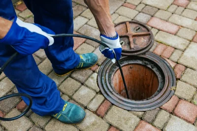 Plumber cleaning an outdoor sewer drain in Broomfield